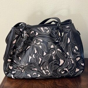 Cole Haan Black and Pink Floral Handbag